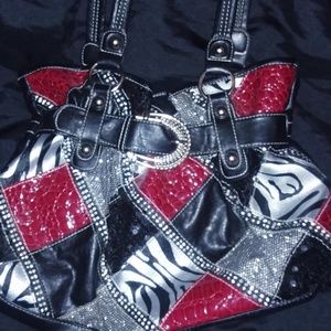 Bedazzled Tote Purse - red/black/white